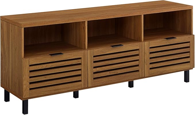 Walker Edison Modern Wood TV Stand with Slat Doors for TV's up to 65" Flat Screen Living Room Storage Cabinet Doors and Shelves Entertainment Center, 58 Inch, English Oak - LeafyLoom