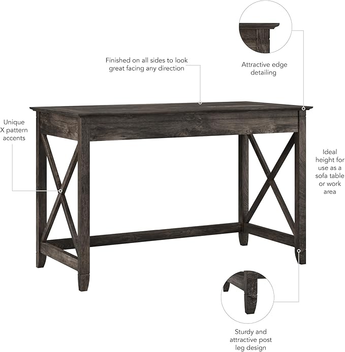 Bush Furniture Key West 48W Writing Desk in Dark Gray Hickory - LeafyLoom