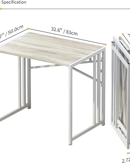 Small Folding Desk 32 inch, No Assembly Required Small Office Desk, Writing Gaming Computer Camping Desk, Beige - LeafyLoom