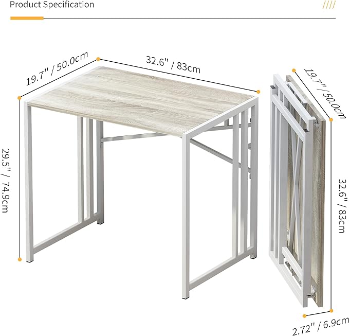 Small Folding Desk 32 inch, No Assembly Required Small Office Desk, Writing Gaming Computer Camping Desk, Beige - LeafyLoom