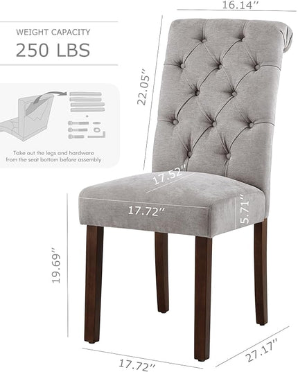 COLAMY Button Tufted Dining Chairs Set of 6, Parsons Upholstered Fabric Dining Room Chairs Kitchen Chairs with Wood Legs and Padded Seat, Light Grey - LeafyLoom