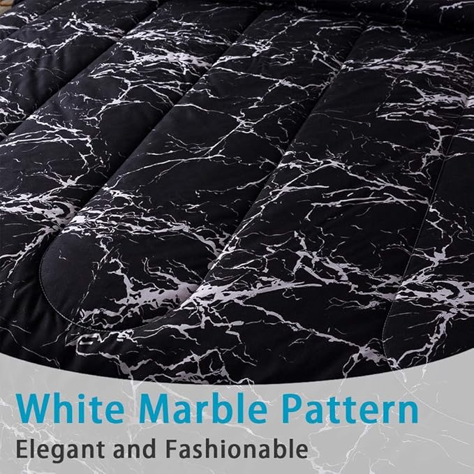 Litanika Black Marble Comforter California King(104x96lnch), 3 Pieces(1 Marble Comforter and 2 Pillowcases) Soft Microfiber Comforter Bedding Set for Men and Women - LeafyLoom