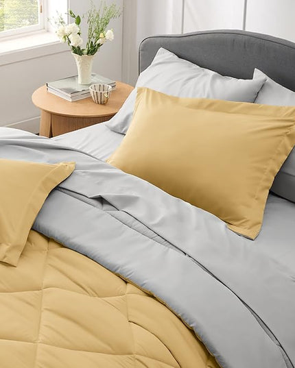 Bedsure Yellow California King Size Comforter Set - 7 Pieces Reversible Cal King Bed in a Bag California King Bed Set with Comforters, Sheets, Pillowcases & Shams, - LeafyLoom