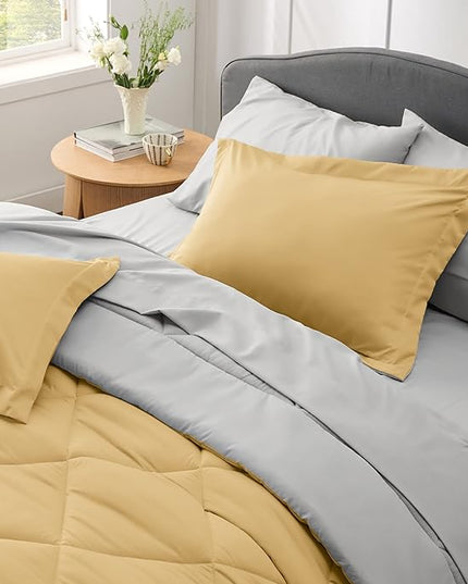 Bedsure Yellow King Size Comforter Set - 7 Pieces Reversible King Bed in a Bag King Bed Set with Comforters, Sheets, Pillowcases & Shams, King Bedding Sets - LeafyLoom
