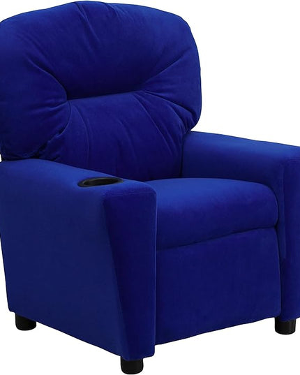Flash Furniture Chandler Microfiber Kids Recliner with Cup Holder and Safety Recline, Contemporary Reclining Chair for Kids, Supports up to 90 lbs., Blue - LeafyLoom