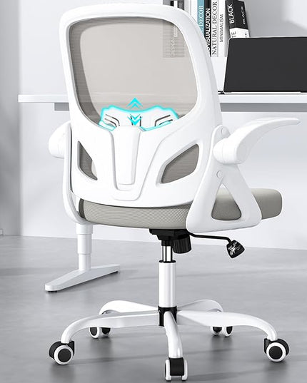 Office Desk Chair with Lumbar Support Ergonomic Mesh Office Chair with Wheels and Flip-up Armrests Adjustable Height Swivel Computer Chair for Home and Office (Grey) - LeafyLoom