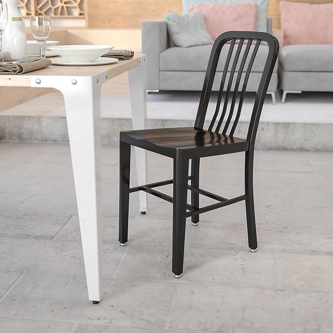 Flash Furniture Commercial Grade Black Metal Indoor-Outdoor Chair - LeafyLoom