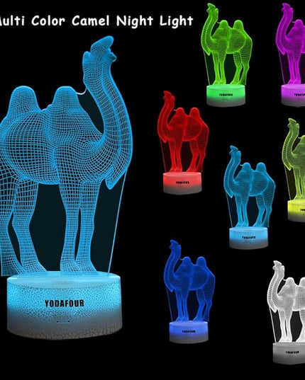 Camel 3D Visual Illusion Night Lamp Birthday Anniversary Party Gift LED Nursery Bedside Table Desk Night Lamps Lights for Baby Kids Children Camel Figure Toy Lovers Bedroom Theme Decor by YODAFOUR - LeafyLoom