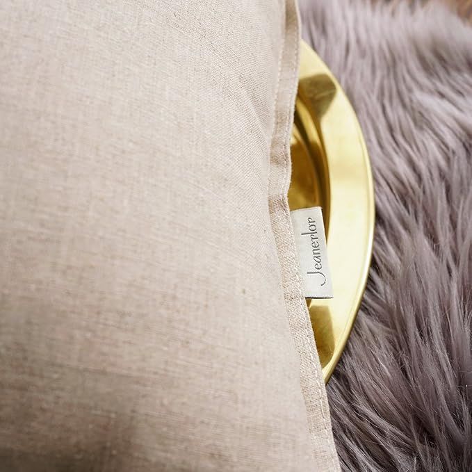 Jeanerlor Pack of 2 Natural Cotton Linen Soild Yellow Decorative Square 24 x 24 Inch Throw Pillow Covers Set Cushion Case for Bedroom/Sofa/Car(60 x 60cm) Light Linen - LeafyLoom