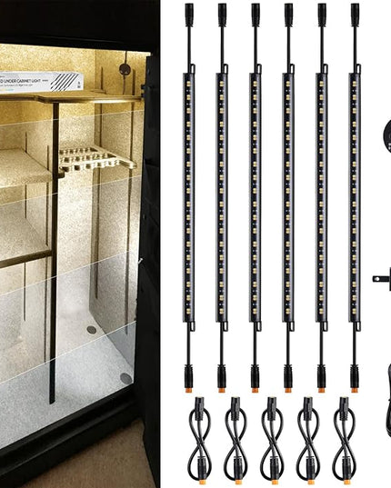 TORCHSTAR LED Safe Lighting Kit 5CCT, Dimmable (6) 12 Inch Linkable Light Bars, 3000K/3500K/4000K/4500K/5000K Selectable, 900LM Safe Light Kit for Under Cabinet Gun Safe Closet, UL Power Adapter TORCHSTAR