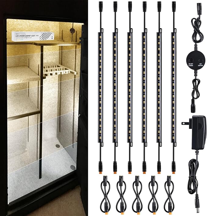TORCHSTAR LED Safe Lighting Kit 5CCT, Dimmable (6) 12 Inch Linkable Light Bars, 3000K/3500K/4000K/4500K/5000K Selectable, 900LM Safe Light Kit for Under Cabinet Gun Safe Closet, UL Power Adapter TORCHSTAR