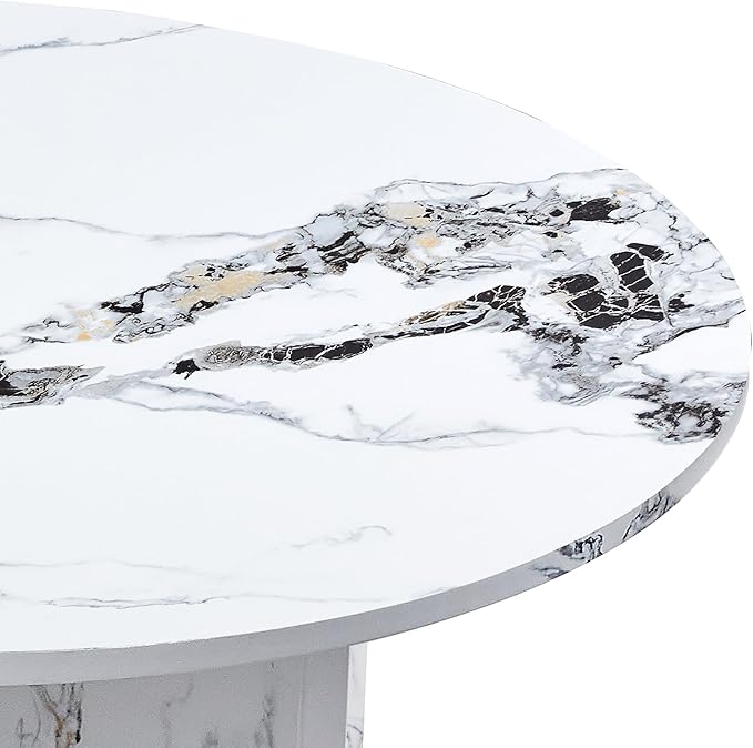 NicBex Round Dining Table for 4-6, 47 Inch Modern Kitchen Faux Marble Table Small Dinner Table MDF Kitchen Dinning Table for Cafe Restaurant Wine Bar Home Office Conference, White - LeafyLoom