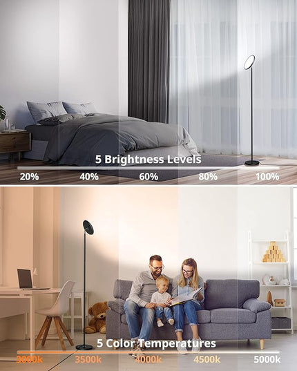 LEPOWER Bright Floor Lamp, LED Torchiere Floor Lamps for Living Room, 3500LM Standing Floor Lamp with 5 Color 5 Brightness, Tall Pole Light for Bedroom, Office Black - LeafyLoom