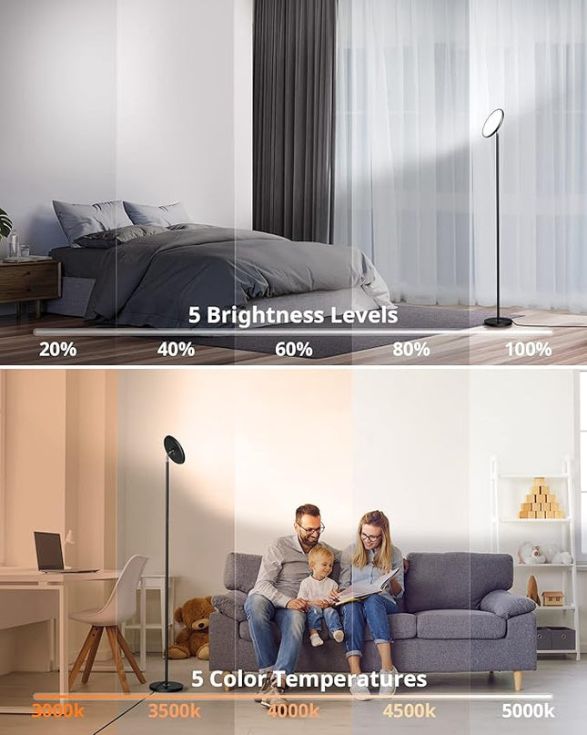 LEPOWER Bright Floor Lamp, LED Torchiere Floor Lamps for Living Room, 3500LM Standing Floor Lamp with 5 Color 5 Brightness, Tall Pole Light for Bedroom, Office Black - LeafyLoom
