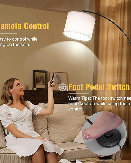 Arc Floor Lamps for Living Room,Modern Standing Lamp with Remote Control,Tall Lamp with Stepless Dimmable,5 Color temperatures,Over Couch Arched Reading Light for Bedroom,Office(Bulb Included) - LeafyLoom