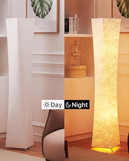 chiphy Floor Lamp, Dimmable 64" Tall Standing Lamp, 3 Levels Adjustable Brightness 12Wx2 LED Bulbs, Column Floor Light w/White Fabric Shade, Home Decor for Living Room, Bedroom, Kids Room - LeafyLoom