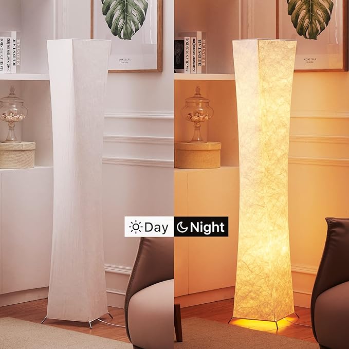 chiphy Floor Lamp, Dimmable 64" Tall Standing Lamp, 3 Levels Adjustable Brightness 12Wx2 LED Bulbs, Column Floor Light w/White Fabric Shade, Home Decor for Living Room, Bedroom, Kids Room - LeafyLoom