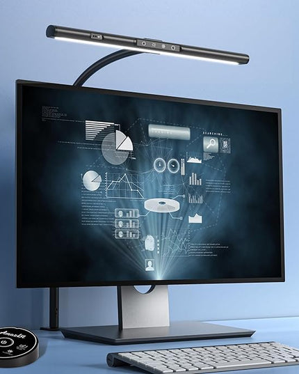 Desk Lamp for Home Office, Desk Light with Clamp, Office Lamp with Remote & Gesture Sensing, Monitor Light Bar, Adjustable Color Temperature & Brightness, 12W - LeafyLoom