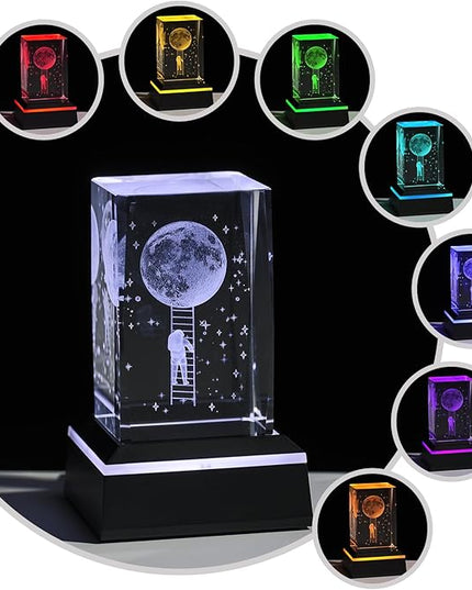 Glass Paperweight,K9 Crystal Cube with Changeable 7-Color Changing Lamp,Nice Birthday Gifts,Decent Ornament in Home and Office - LeafyLoom