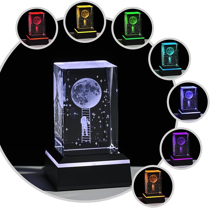 Glass Paperweight,K9 Crystal Cube with Changeable 7-Color Changing Lamp,Nice Birthday Gifts,Decent Ornament in Home and Office - LeafyLoom