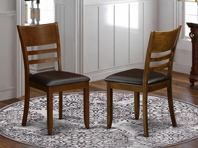 East West Furniture Lynfield Dining Faux Leather Upholstered Wooden Chairs, Set of 2, Espresso - LeafyLoom