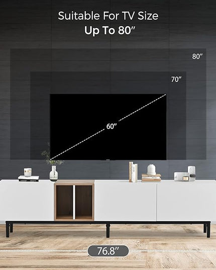 NicBex TV Stand for 80 Inch TV Modern TV Media Console Table with Large Storage Cabinet,Entertainment Center with Storage for Living Room,Bedroom,76.8 Inch,White - LeafyLoom