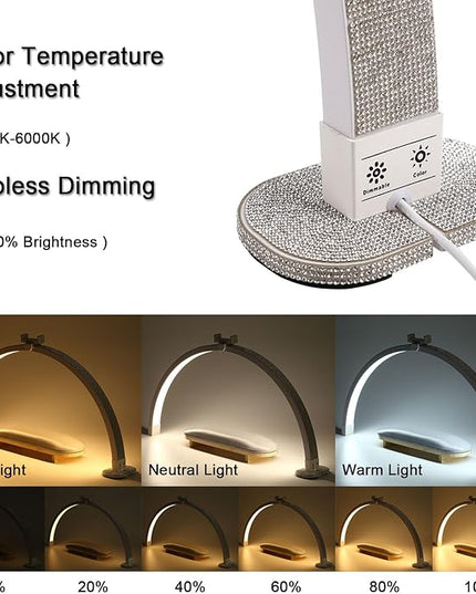 Half Moon Light for Nail Desk, 28 Inch Stepless Touch Adjustment Half Moon Table Lamp with Phone Holder, for Eyelash Extensions, Tattoo, Nail Art Lighting - LeafyLoom
