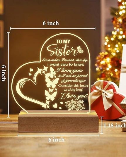 Sister Birthday Gifts from Sister, to My Sister Acrylic Engraved Night Light with Base, Graduation Wedding Birthday Christmas Gifts for Sister from Sister Brother - LeafyLoom