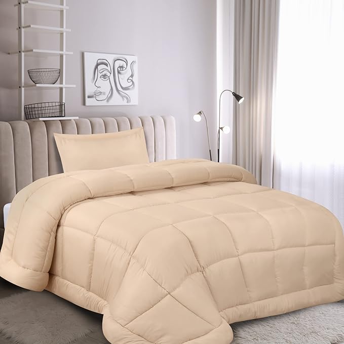 Utopia Bedding Twin Comforter Set Kids with 1 Pillow Sham, Bedding Comforter Sets, Down Alternative Beige Comforter, Soft and Comfortable, Machine Washable - LeafyLoom