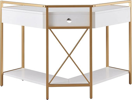 Leick Home 9230-WTGL Claudette Mixed Metal and Wood Desk, 48" W, White/gold - LeafyLoom