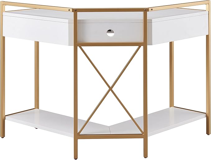 Leick Home 9230-WTGL Claudette Mixed Metal and Wood Desk, 48" W, White/gold - LeafyLoom