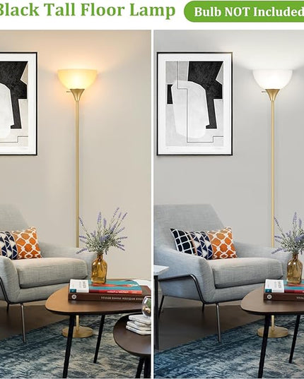 Floor Lamp, LED Standing Lamps with White Plastic Shade, White Modern Torchiere Floor Lamp, Simple Tall Lamps for Living Room Dorm Bedroom, Rotary Switch, E26 Base, Bulb not Included, Gold - LeafyLoom