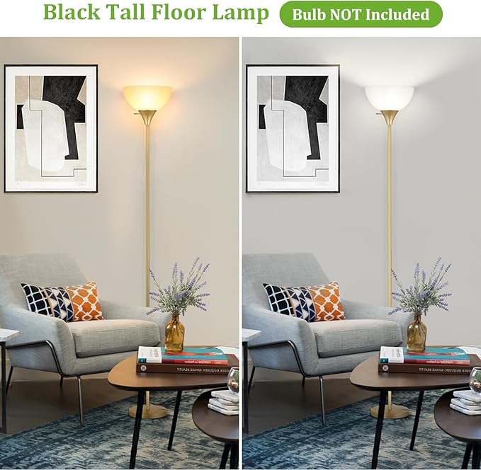 Floor Lamp, LED Standing Lamps with White Plastic Shade, White Modern Torchiere Floor Lamp, Simple Tall Lamps for Living Room Dorm Bedroom, Rotary Switch, E26 Base, Bulb not Included, Gold - LeafyLoom