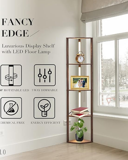 FENLO Fancy - LED Display Shelf with Dimmable Lights, LED Shelf Floor Lamps for Living Room, Sturdy Corner Shelf Curio Cabinet Display, Tall Floor Lamps with Shelves - LeafyLoom
