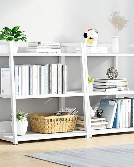 IOTXY 3 Tier Open Bookshelf - Steel and Wood Display Stand, 50CM Width Floor-Standing Bookcase, White - LeafyLoom