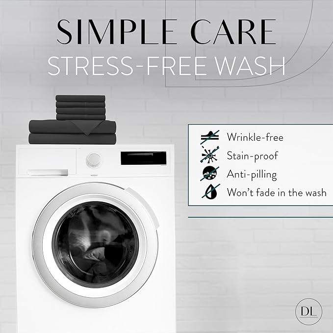 Danjor Linens Full Size Sheets Set - 6 Piece Set Including 4 Pillowcases- Deep Pockets - Breathable, Soft Bed Sheets - Wrinkle Free - Machine Washable - Black Bed Sheets - 6 pc - LeafyLoom