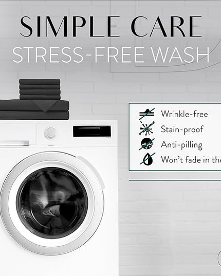 Danjor Linens King Size Sheets Set - 6 Piece Set Including 4 Pillowcases - Deep Pockets - Breathable, Soft Bed Sheets - Wrinkle Free - Machine Washable - Black King Bed Sheets - 6 pc - LeafyLoom