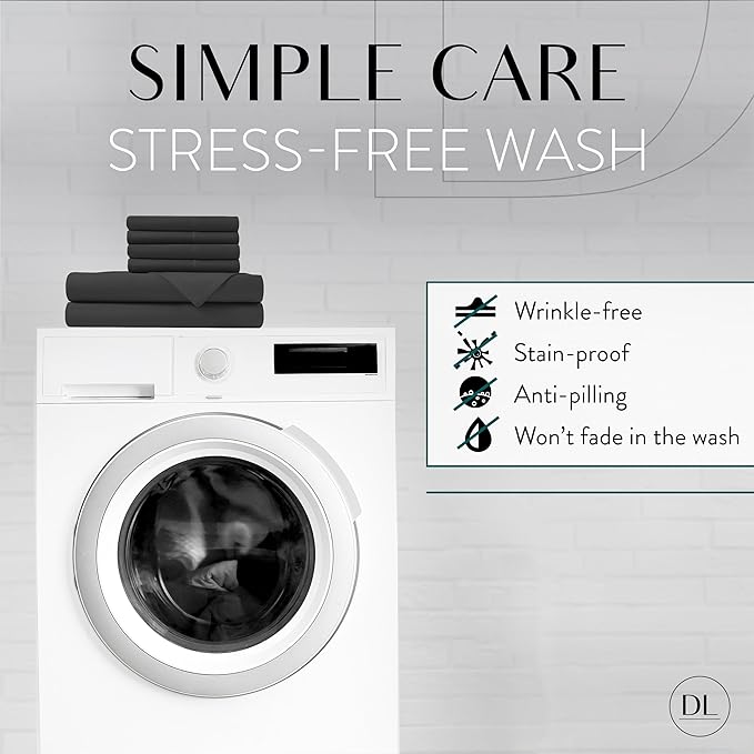 Danjor Linens King Size Sheets Set - 6 Piece Set Including 4 Pillowcases - Deep Pockets - Breathable, Soft Bed Sheets - Wrinkle Free - Machine Washable - Black King Bed Sheets - 6 pc - LeafyLoom