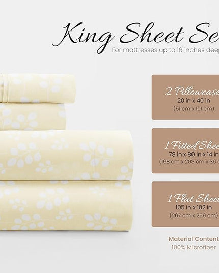 Linen Market 4 Piece Sheet Set Patterned, King, Wheatfield Ivory - LeafyLoom