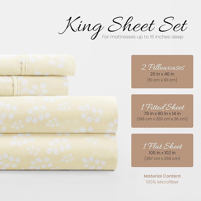 Linen Market 4 Piece Sheet Set Patterned, King, Wheatfield Ivory - LeafyLoom
