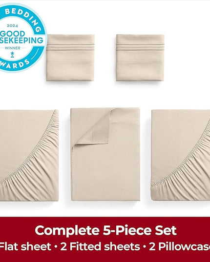 Mellanni Extra Deep Split King Sheets - 5 PC Iconic Collection Bedding Sheets & Pillowcases - Hotel Luxury, Ultra Soft, Cooling Bed Sheets - Extra Deep Pocket up to 21 inch (Split King, Burnt Sand) - LeafyLoom