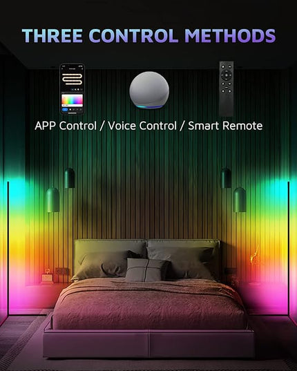 RGBWW Corner Lamp, Color Changing Floor Lamps for Living Room, Compatible with Alexa, Google Home, WiFi APP Remote Control, 2700k-6500k Smart LED 61" Tall Standing Lamp for Bedroom Game Room - LeafyLoom