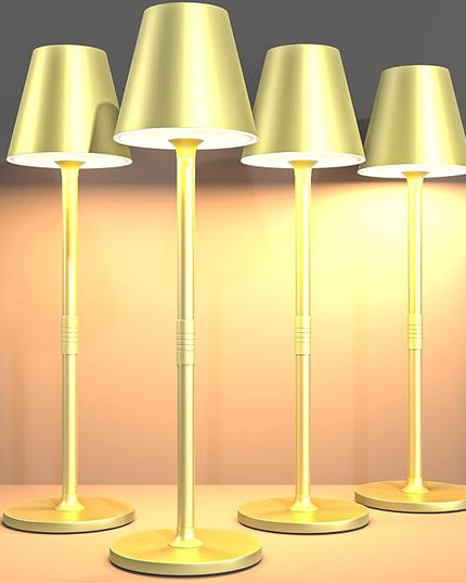 LED CordlessTable Lamp,4000mAh Rechargeable Battery Desk lamp,3 Level Brightness Night Light, Simple Design, for Couple Dinner/Coffee Table/Restaurant/Bedroom(Champagne gold 4Pack) - LeafyLoom