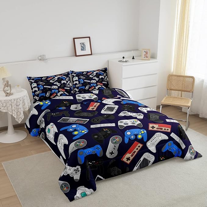Erosebridal Teens Gamer Comforter Set Twin Size, Modern Game Down Comforter for Kids Boys Children, Video Game Bedding Set,Player Gaming Gamepad Joystick Soft Quilt Set Room Decor - LeafyLoom