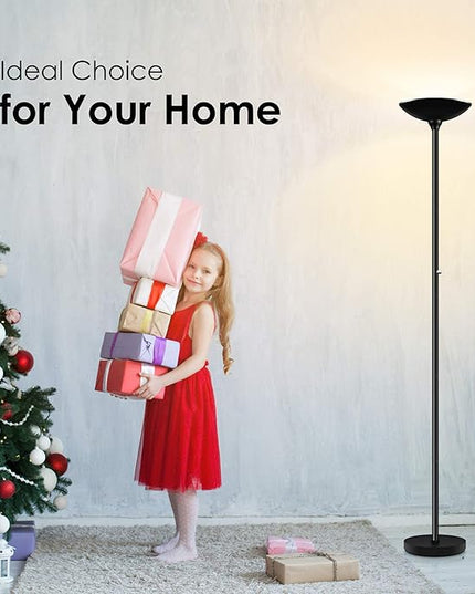 BoostArea Torchiere Floor Lamp, 24W Super Bright LED Standing Lamp, Stepless Dimmable Pole Lamp with 3000K Lighting, Rotary Switch, 70 Inch Tall Metal Modern Floor lamps for Living Room/Bedroom Black - LeafyLoom
