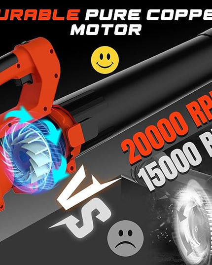 MJF Cordless Leaf Blower, 150MPH, 350CFM, 20V Brushless Motor, 2x2000mAh Batteries and Fast Charger, Lightweight, Electric Blower for Lawn Care, Yard Cleaning - LeafyLoom