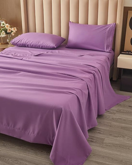 Bed Sheet Set - Brushed Microfiber Bedding - Bedding Sheets & Pillowcases - Deep Pockets - Easy Fit - Breathable & Soft Hotel Sheets - 4 Piece Full Purple - LeafyLoom