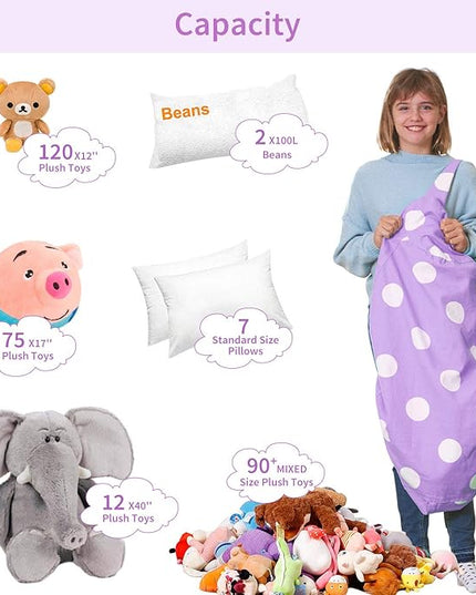 Aubliss Stuffed Animal Bean Bag Storage Chair, Beanbag Covers Only for Organizing Plush Toys, Turns into Bean Bag Seat for Kids When Filled, Large 38"-Canvas Dot Light Purple - LeafyLoom
