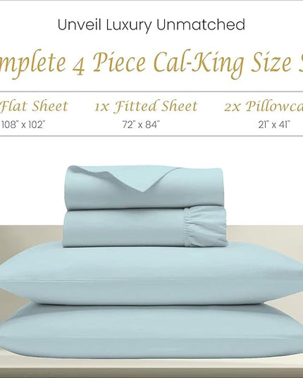 Bluemoon Homes 100% Egyptian Cotton California King Sheets Set, 1000 Thread Count Long Staple Cotton, Thick Sateen Cal King Sheets with 18 Inch Deep Pocket, Ultra Soft & Breathing Cotton - Aqua Blue - LeafyLoom