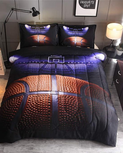 Btargot Basketball Comforter Sets Full for Boys Teens,3D Sports Basketball Bedding,Soft Microfiber Reversible Quilt with 2 Matching Pillow Shams - LeafyLoom